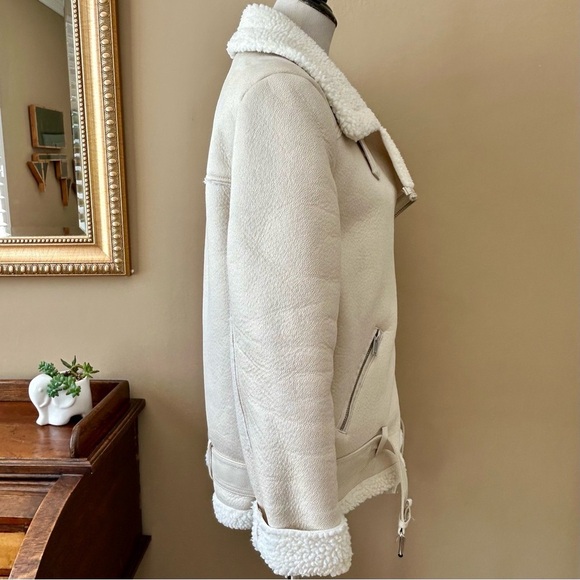 Zara Double-Faced Jacket Oversized White Faux Suede Blogger Fave Moto Biker M - Picture 10 of 16